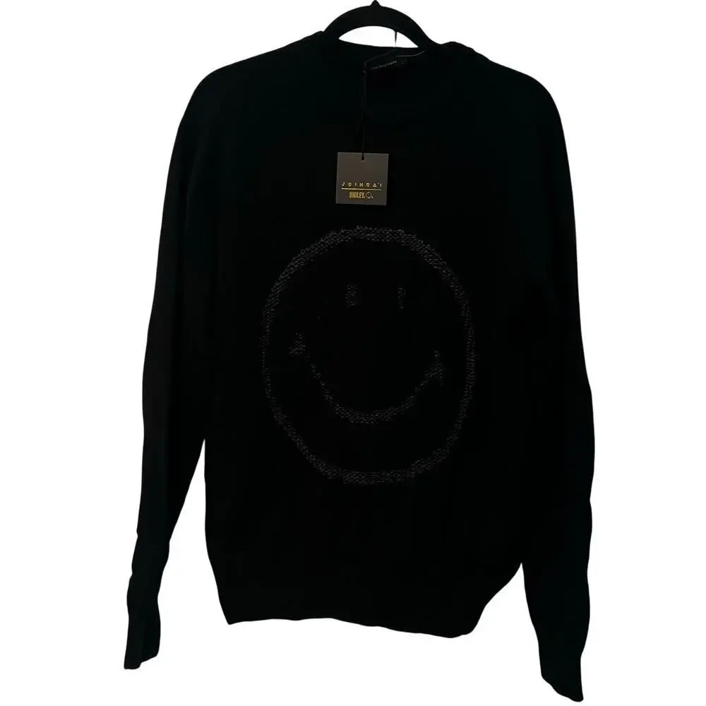 Joshua Sanders Women's Black Smile Knit Outline Sweater Size M NWT
